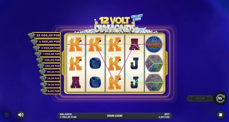 12 Volt Diamonds - màn hình trò chơi chính có lưới 5x4